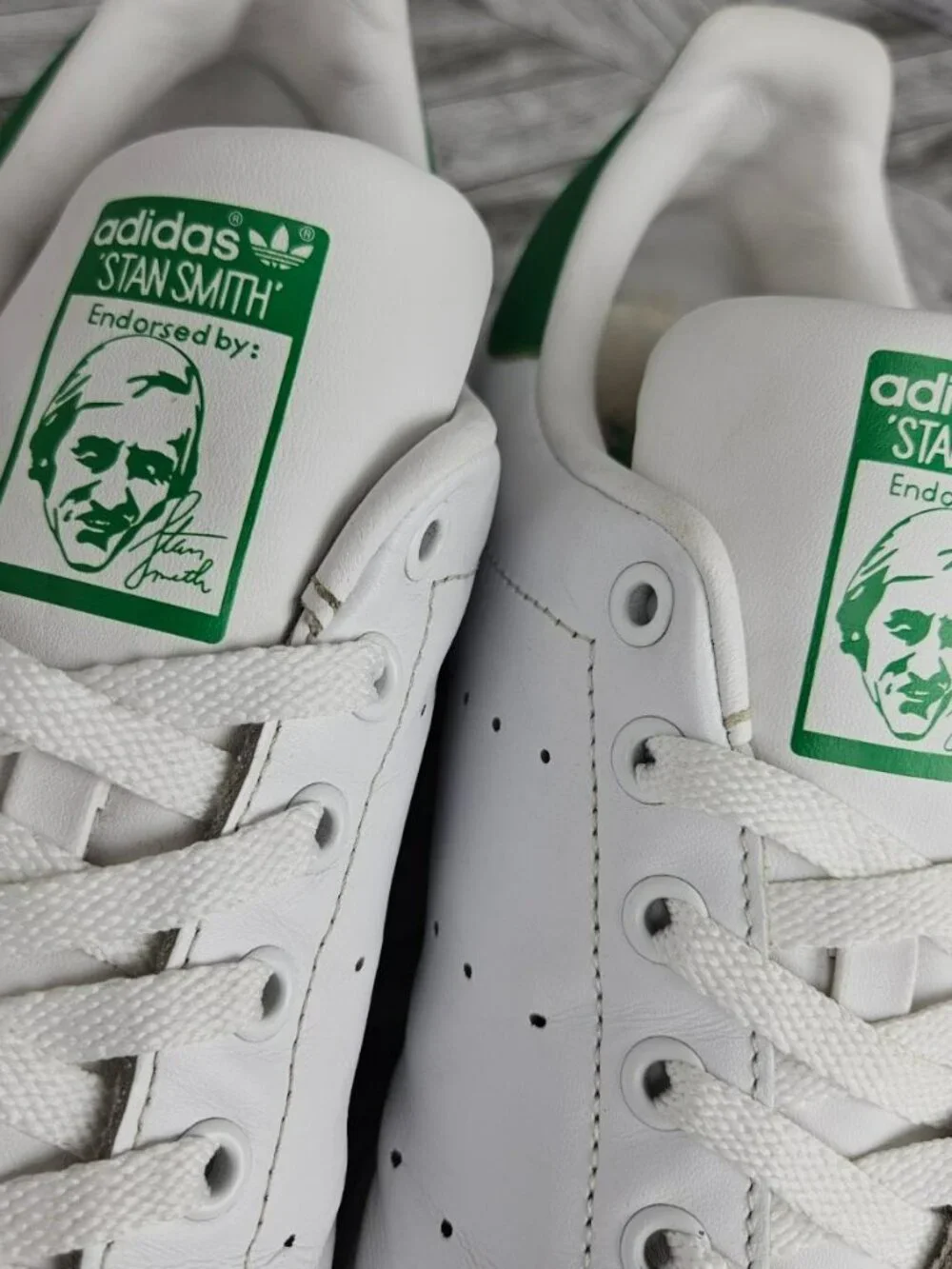 Adidas Mens 12 Stan Smith Classic White Green Leather Sneakers Shoes Preowned